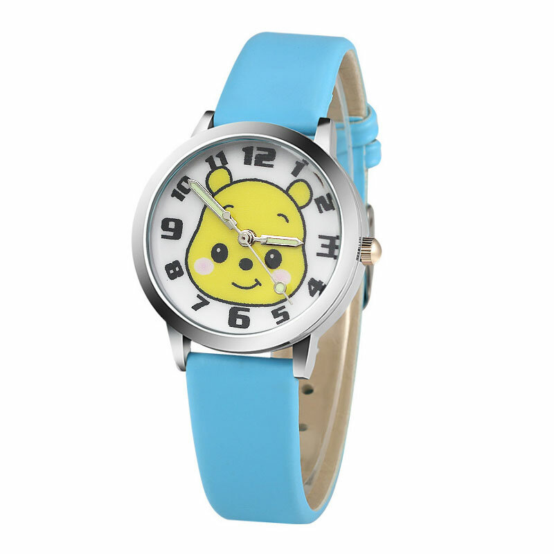 Menino menina relógio casual bonito amarelo dos desenhos animados urso criança relógio de quartzo design de couro simples crianças estudante relógio relogio