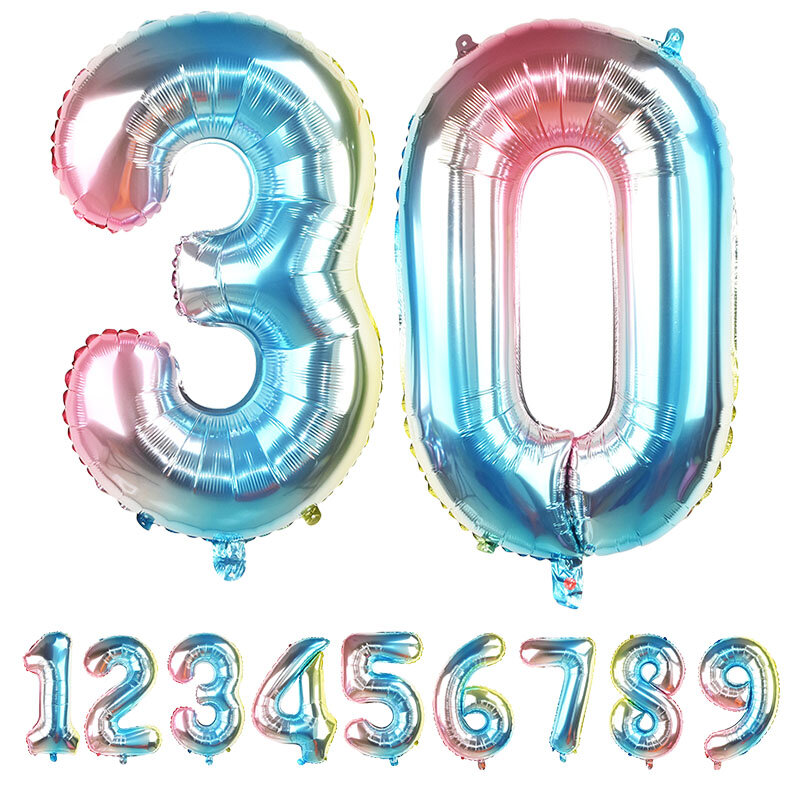 32 인치 레인보우 번호 풍선 무지개 빛깔의 호일 풍선 생일 웨딩 파티 장식 디지털 ballon 공기 globos
