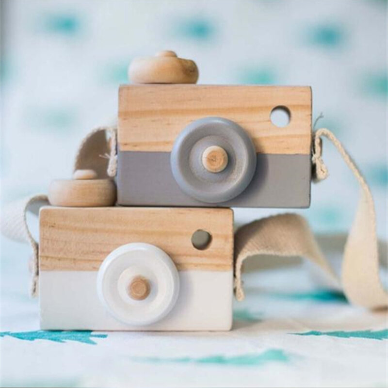 Bonito mini câmera de madeira brinquedo do bebê dos desenhos animados crianças criativo pescoço câmera fotografia prop decoração crianças brincando casa ferramenta