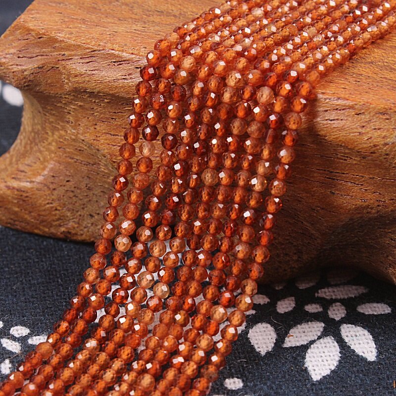 2mm 3mm Natural Orange Garnet Gemstone Faceted Round Loose Beads DIY Accessories for  Necklace Bracelet Earring Jewelry Making