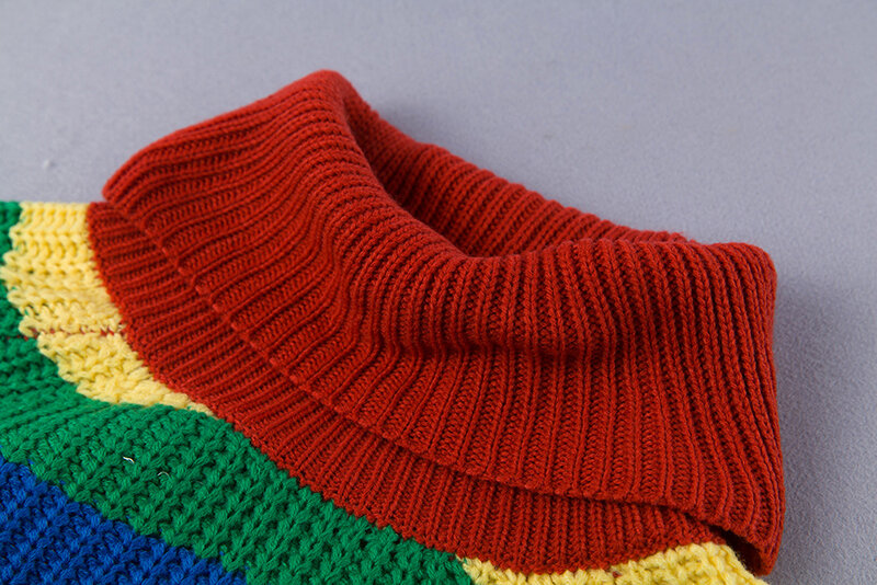 Simenual rainbow gola alta suéteres feminino inverno 2021 jumpers de malha roupas moda listrado oversized pulôver feminino venda