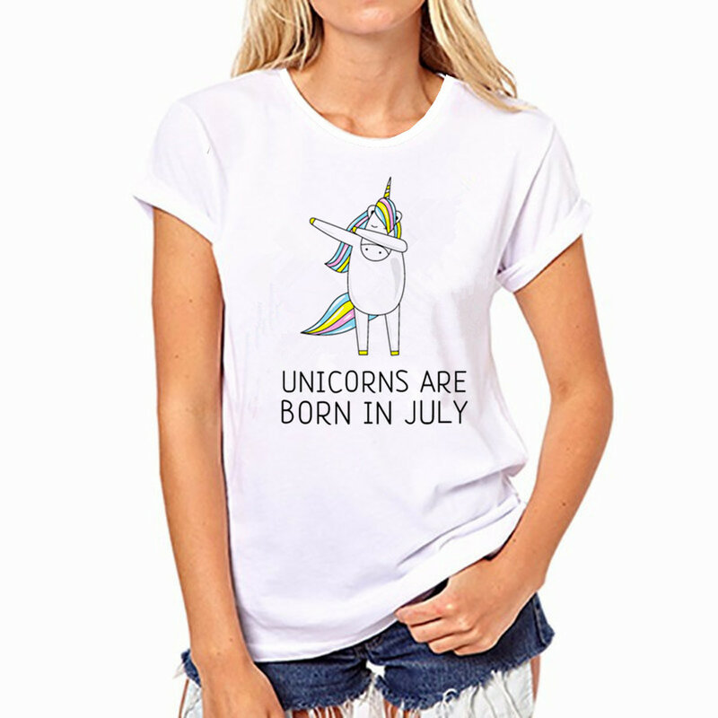 Camiseta blanca de 2017 algodón para mujer, camiseta de Unicornio y Panda, camiseta de manga corta, camiseta transpirable absorbente para el sudor, camiseta de gato Unicornio