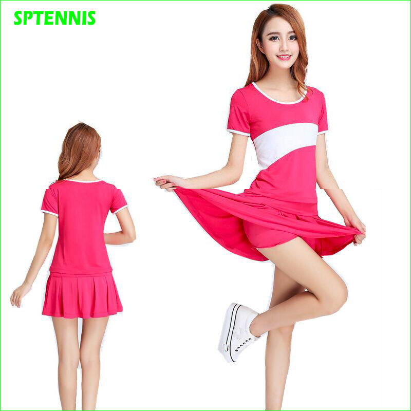 M-6XL 두 조각 스포츠 정장 여성 테니스 세트 짧은 소매 셔츠와 치마 소녀 운동 스포츠 댄스 요가