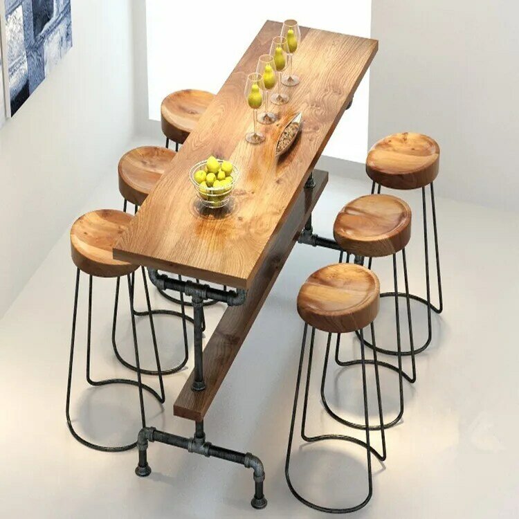 Table de bar Vintage en métal, traitement antirouille, tabouret de bar, table en bois et métal 100%, ensemble de meubles de bar