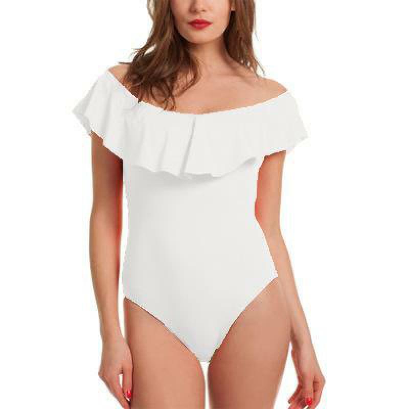 2019 nowy Sexy Off The Shoulder stroje kąpielowe stałe stroje kąpielowe kobiety jednoczęściowy strój kąpielowy kobiet strój kąpielowy wzburzyć strój kąpielowy XL