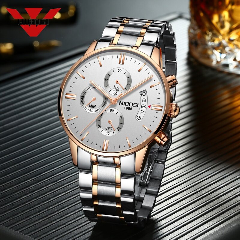 Nibosi marca de luxo relógio do esporte dos homens relógio de quartzo masculino completo aço inoxidável militar relógio de pulso relogio masculino montre homme