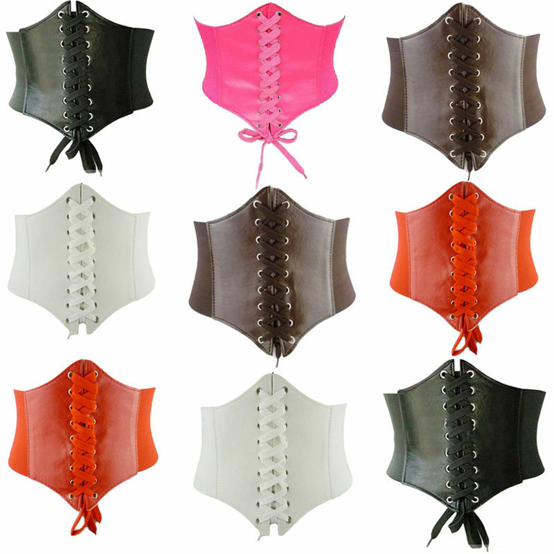 Hot Women's ultra Plus wide belt Faux Leather Elastic corset Belt Front Tie up Waist belt Girl Clothes Decoration
