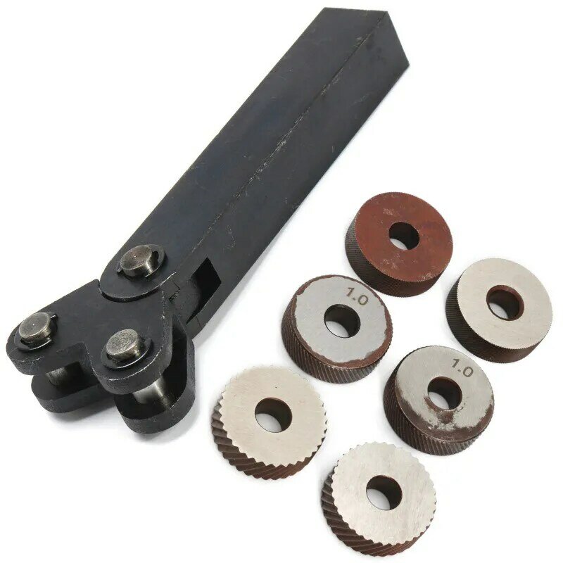 Conjunto de ferramentas de knurling de roda dupla de aço, 7 peças, com volante linear diagonal, 1.2/2.5/3.0mm, conjunto de ferramenta articulada de torno linear