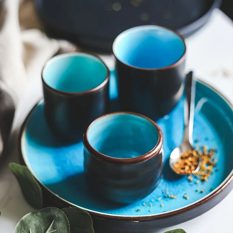 Kingkang 얼음 균열 유약 세라믹 식기 가정용 요리 밥 그릇 찐생선 요리 도자기 블루 디너 플레이트