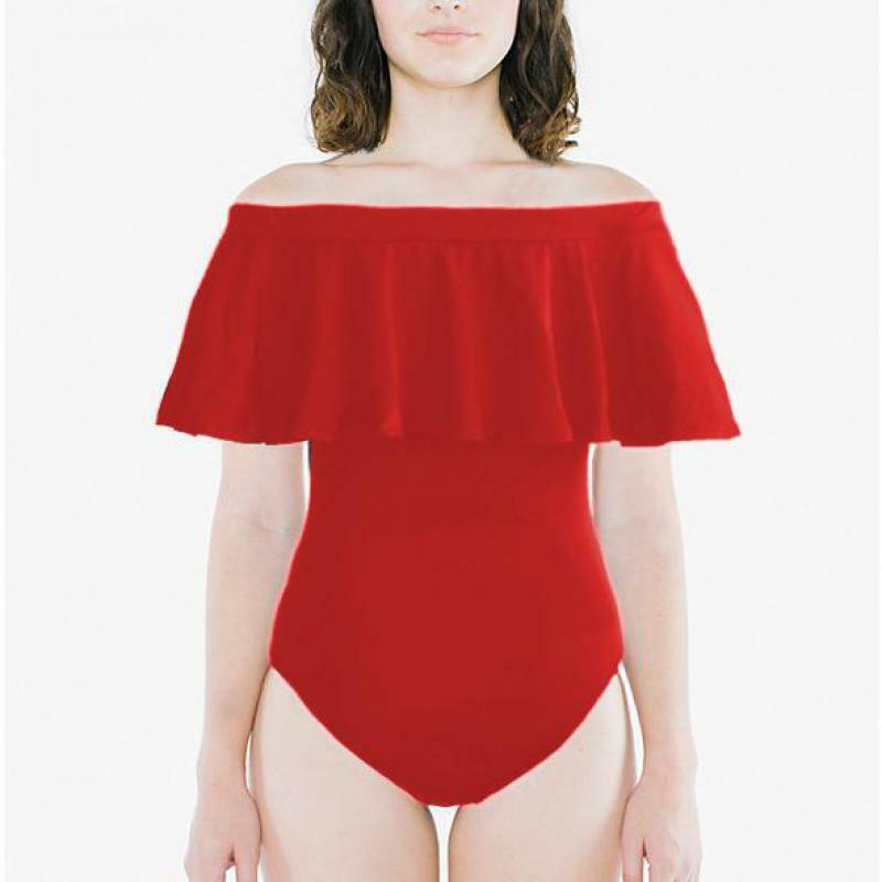 Bañador liso con hombros descubiertos para mujer, traje de baño Sexy de una pieza, ropa de baño con volantes XL, novedad de 2019