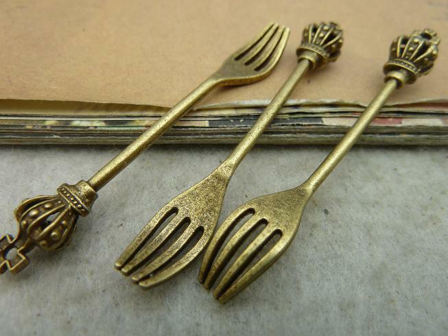 Tenedor de bronce antiguo, 7x10x54mm, c3038, accesorios de bricolaje vintage
