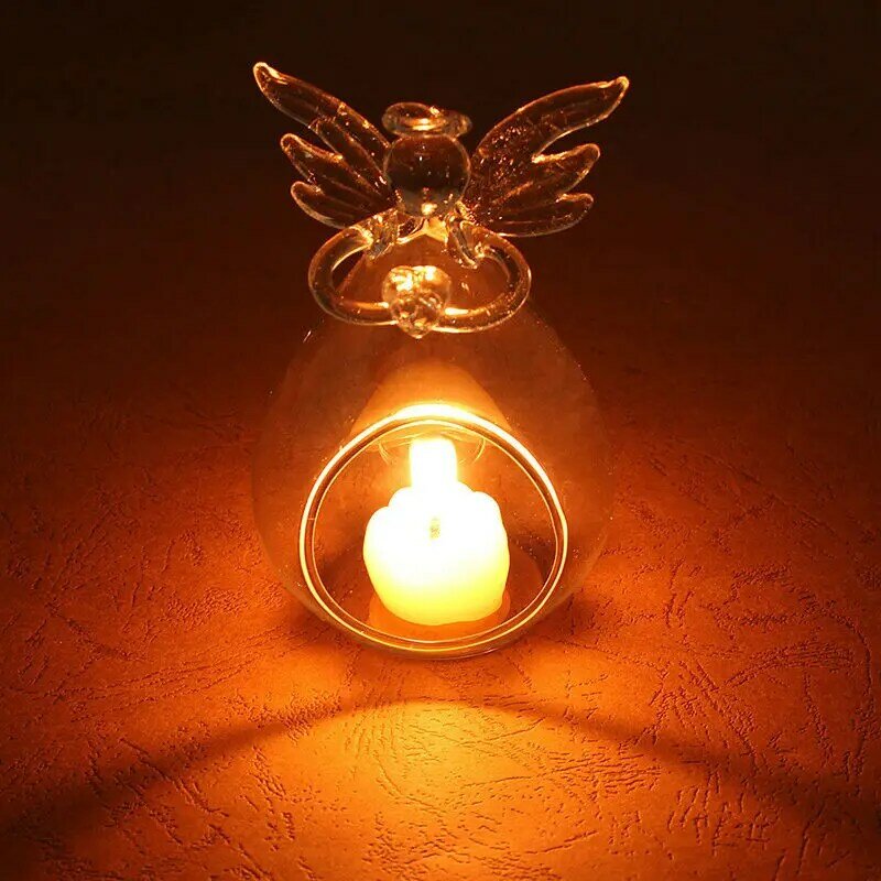 Hot Sale Fashion Creative Angel Glass Crystal Hanging Tea Light Candle Holder Home Room Party Decor Candlestick Storage Holders