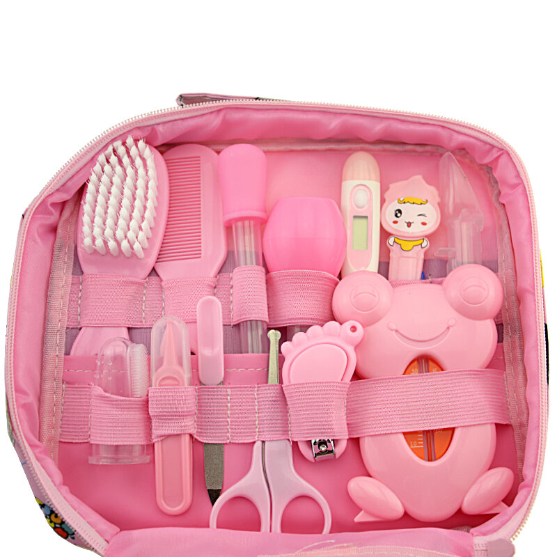 Conjunto de manicure para bebê, kit de manicure com 13 peças, termômetro, cortador de unhas, ferramentas em esmeril, escova de cabelo para recém-nascido, cuidados de segurança