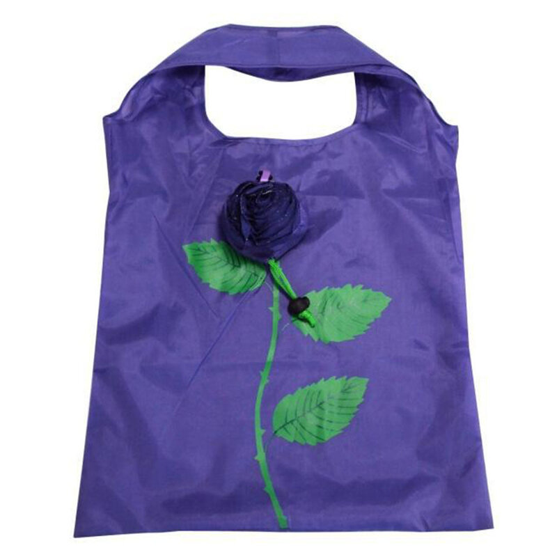 Bolsa em forma de rosas e flores, bolsa de compras dobrável reutilizável em nylon, sacola de ombro grande