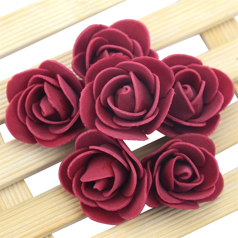 Cabezas de rosas artificiales de espuma de Pe para decoración del hogar, Mini flores falsas hechas a mano, suministros de fiesta, 3cm, 50 Uds.