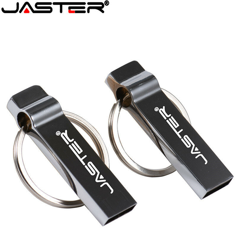 JASTER Đèn LED Cổng USB 64GB 32GB Bút Kim Loại Thép Không Gỉ Thẻ Nhớ USB 8GB 16GB 4GB USB 2.0 Pendrive Với Móc Khóa