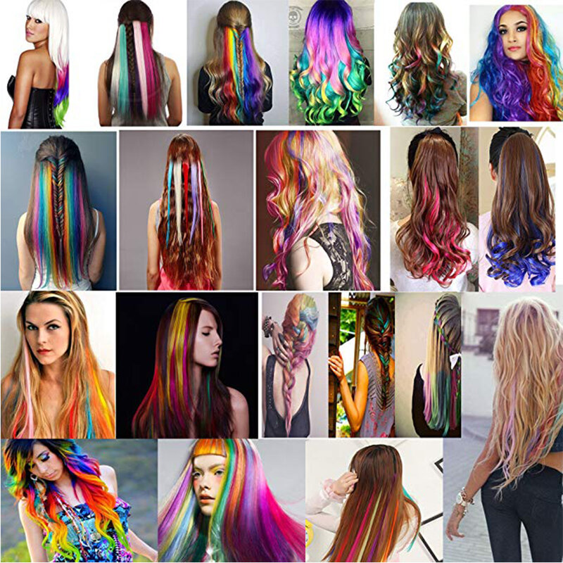 Aplique de cabelo sintético para mulheres, longo, reto, em peça única, 50cm, 20 polegadas, cores do arco-íris, roxo, rosa, vermelho, azul