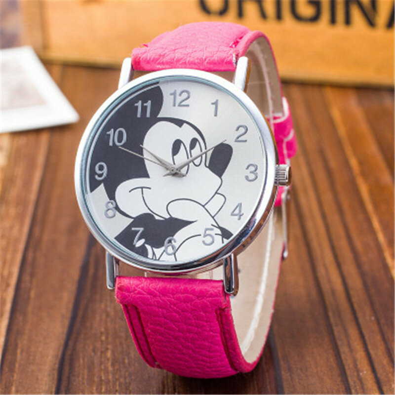 Reloj de cuarzo de cuero con dibujos animados para niños y niñas, pulsera de moda informal, reloj de pulsera