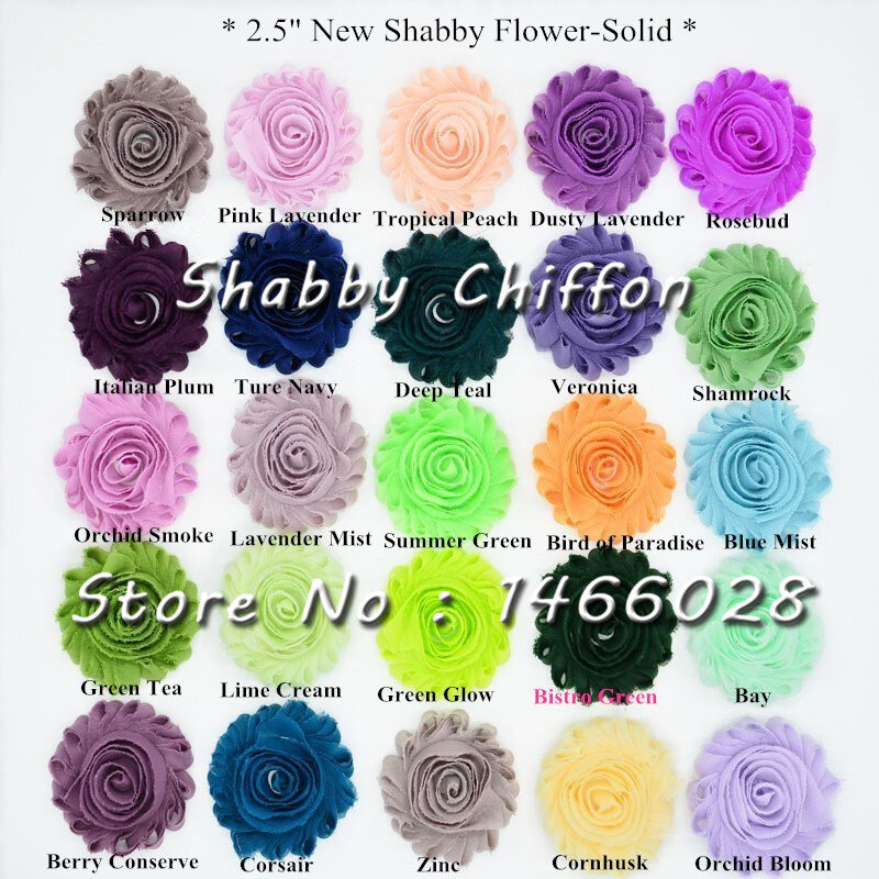 EPacket 60 yards/lot, 2.5 inch chiffon shabby bloemen, chiffon bloemen 108 kleuren voor kiezen