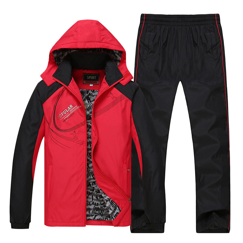 新ファッションメンズ冬の厚く暖かいコート + パンツスーツ、カジュアル、男性スポーツウェアコートパーカージャケットセットプラスサイズ6XL