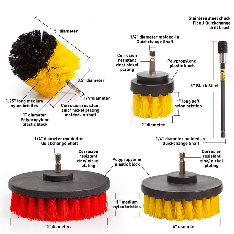 14Piece Drill Brush Attachments Set cleaning brush for drill, Shower, Tile and Grout All Purpose Power Scrubber Cleaning Kit D30