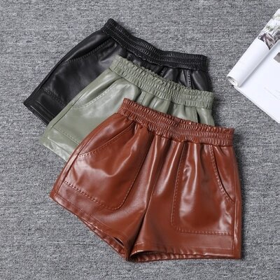 Tao Ting Li Na-pantalones cortos de piel de oveja para mujer, Shorts de cintura alta, para otoño e invierno, J31