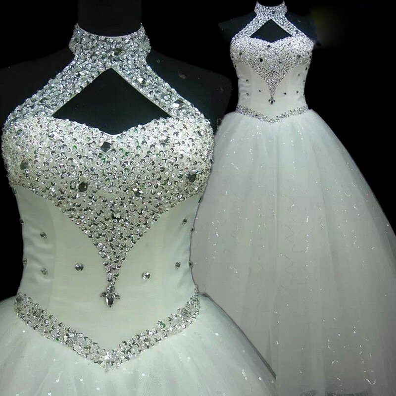 Vestidos De novia De lujo Dubái, vestidos De novia hinchados con cuentas De cristal, De cuello alto clásico, para boda, 2019