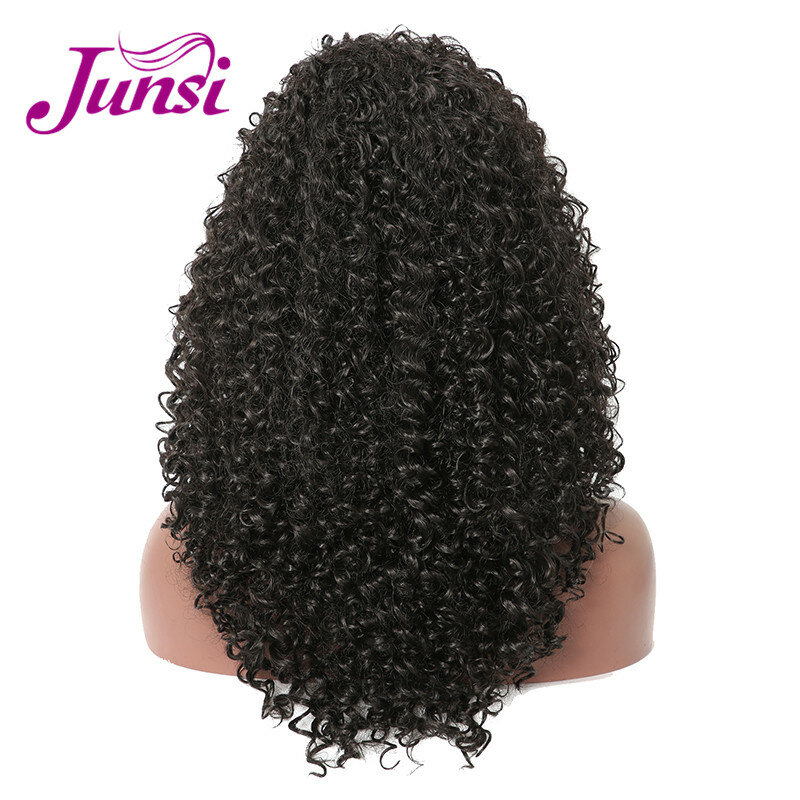 JUNSI-شعر مستعار صناعي طويل مجعد للنساء ، شعر أسود مجعد ، مقاوم للحرارة