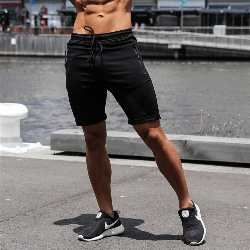 Pantalones cortos de fitness para hombre, Shorts de algodón de alta calidad, a la moda, con bolsillos y cremallera, M-XXL