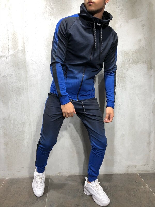 ZOGAA Men's Sportswear Two Piece Set Mens Casual Hooded Sports Wear Men's Tracksuit Training Sweat Suit Men Track Suit M-3XL