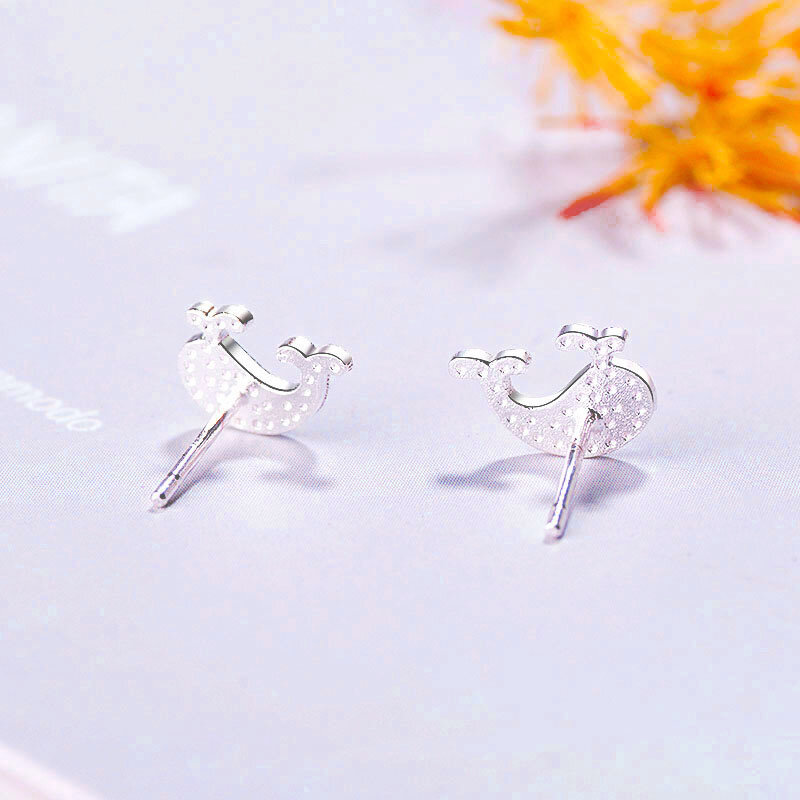 FENGLI Trendy Silver Color Small Whale Stud Earrings for Women Boho Brushed Classic Animal Earring Jewelry Party Gift