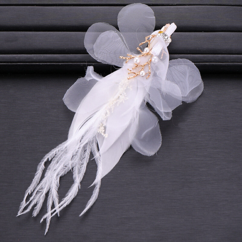 Женские заколки для волос MOLANS, Свадебные Заколки из крепированной ткани с цветами и перьями, аксессуары для свадебной фотографии