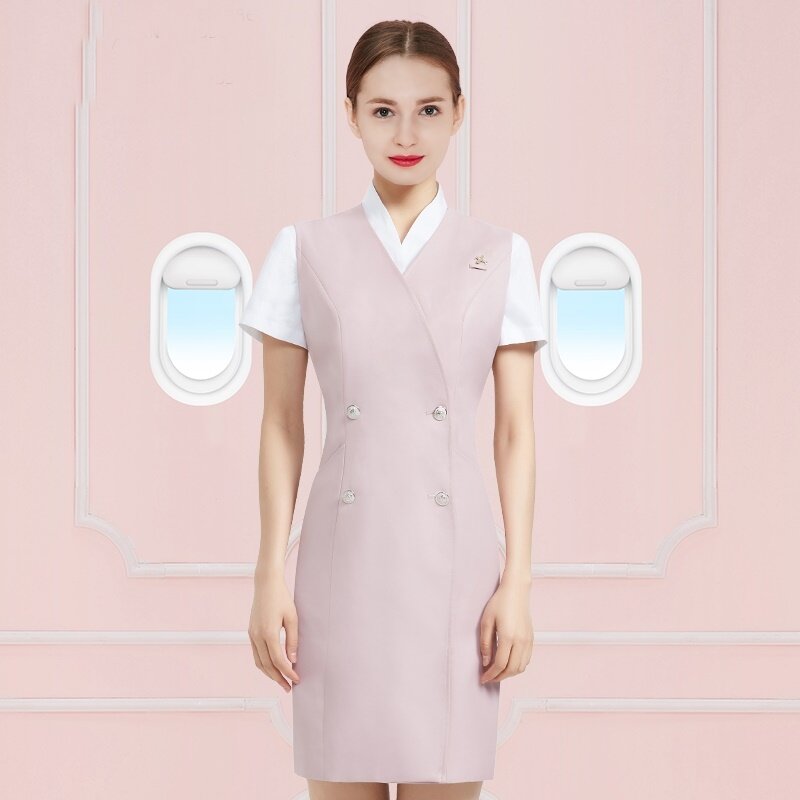 Stewardess Uniform Schoonheidsspecialist Uniformen Jurken Schoonheidssalon Uniform Gastvrouw Jurk Spa Office Jurken Dames 2019 DD2200