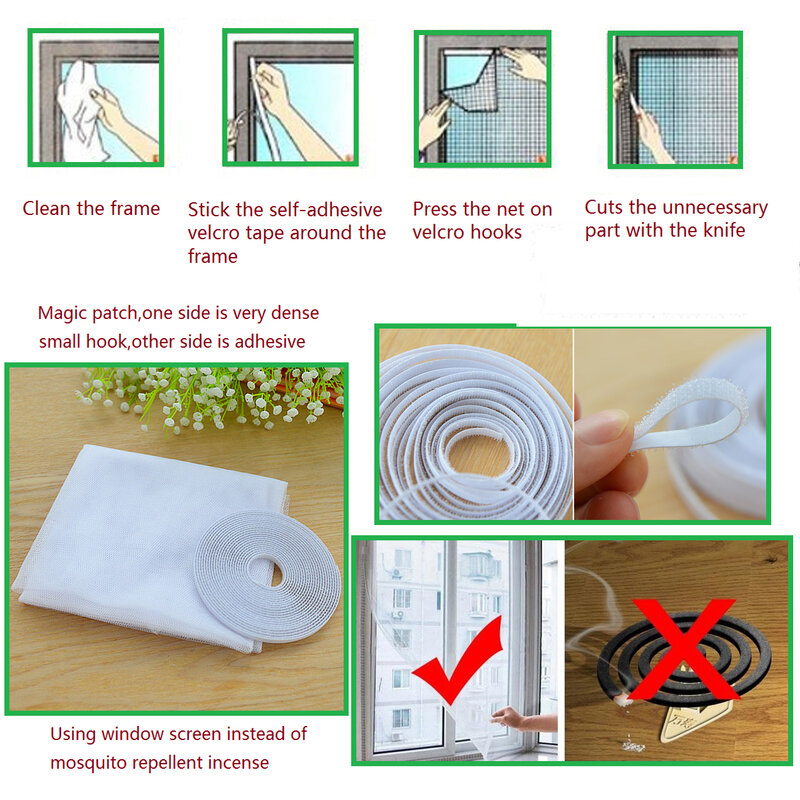 Tela mosquiteiro 150x200cm, cortina preta autoadesiva de malha com proteção contra insetos, para janela e portas, anti-mosquito