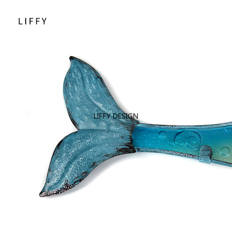 Garden Blue Dolphin Wall Artwork With Painting Glass for Outdoor Decoration Statues and Home Garden Decoration