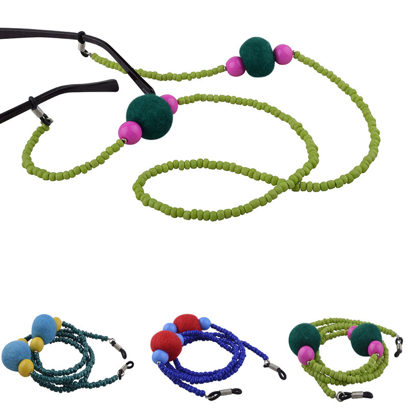 Retail retro Handmade beads Eyeglass sunglasses cord with pompon ball Beads Eyewear chain
