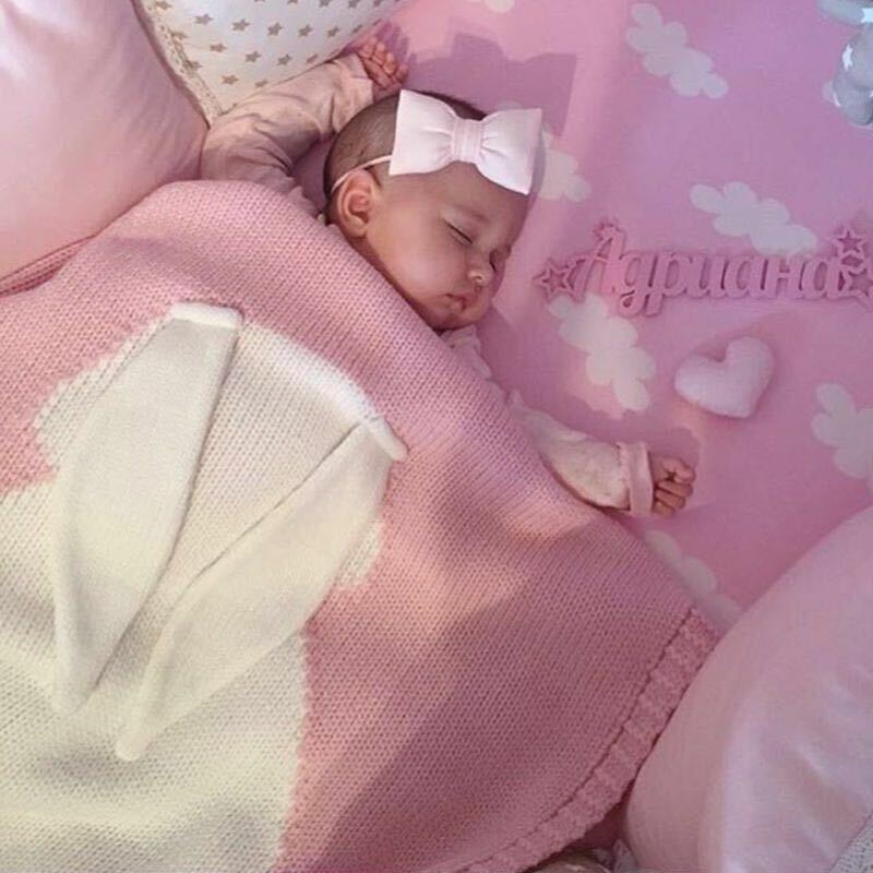 Manta de bebé rosa, blanco, conejo, gris, para cama, sofá, manta de lana, cubrecamas, toallas de baño, regalo, 73x105