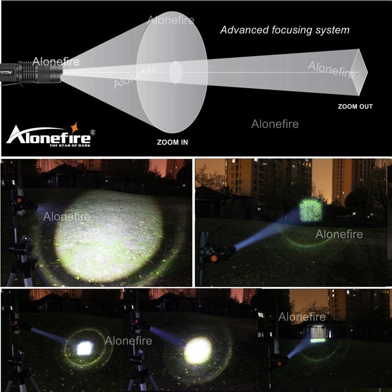 Alonefire-mini lanterna portátil sk68 cree xpe, q5, led, com zoom, para aa ou 14500