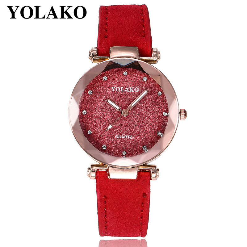 YOLAKO-Reloj con diamantes de imitación de cuero para mujer, pulsera femenina con diseño de cielo estrellado, envío directo