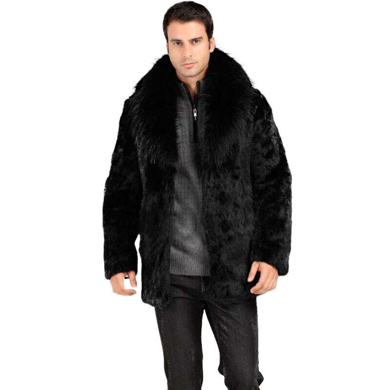S/4xl dos homens da pele do falso casacos de raposa preto fino gola de pele inverno outono masculino moda casual quente masculino falso casacos de pele nova d241