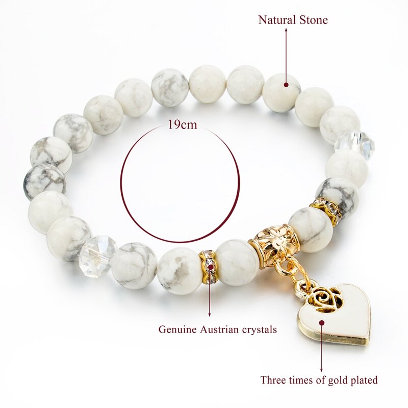 أساور بحلية على شكل قلب من LongWay أساور بأحجار طبيعية بيضاء للسيدات مجوهرات بوهو هدية Pulseiras Bijoux SBR150344