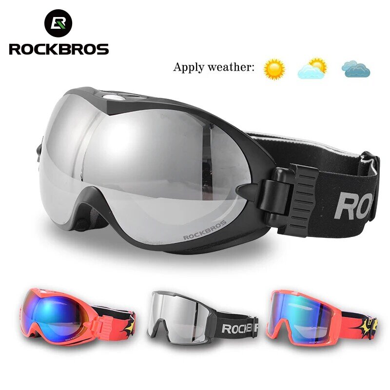 Rockbros óculos de esqui de neve, óculos para inverno esportivo de dupla camada uv400, anti-neblina, lente pc snowboard e máscara grande masculino e feminino