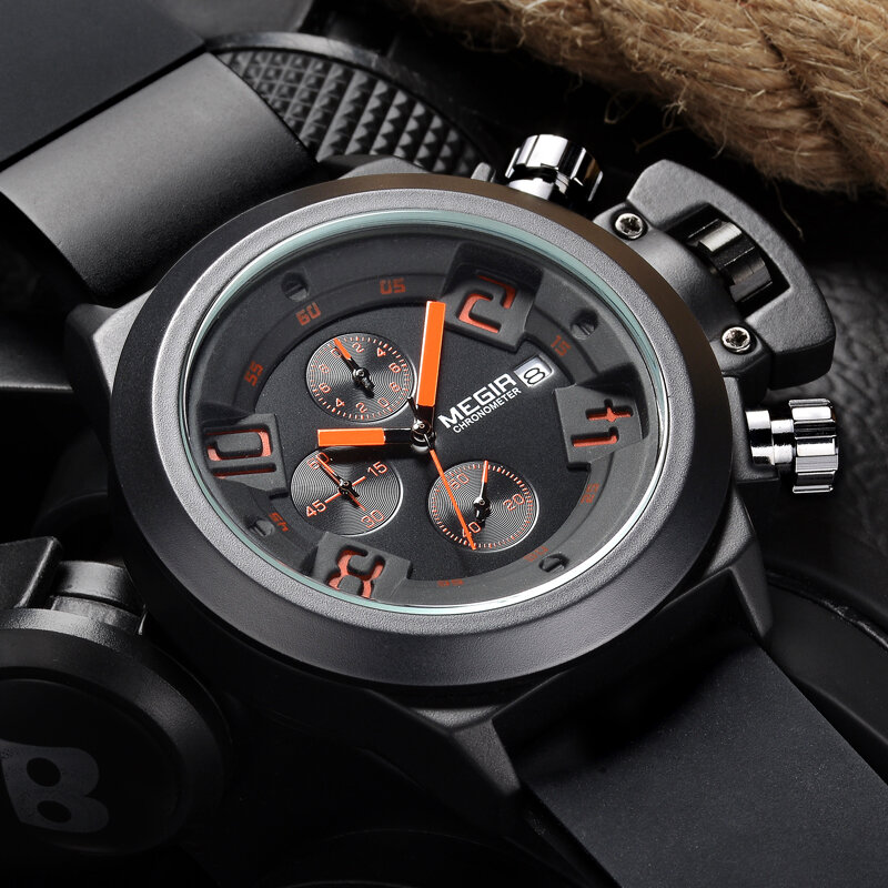 MEGIR Big Dial Fashion Men's Military Sports Watches Waterproof Silicone Strap Casual Quartz Wrist Watch Male Relogio Masculino