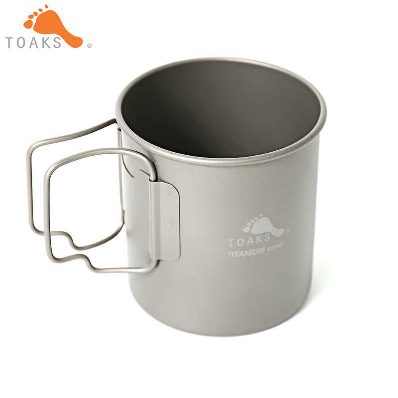 Чашка из чистого титана TOAKS-450, оборудование для кемпинга, портативная чашка, Ультралегкая чашка, складная ручка, трендовая посуда, 450 мл