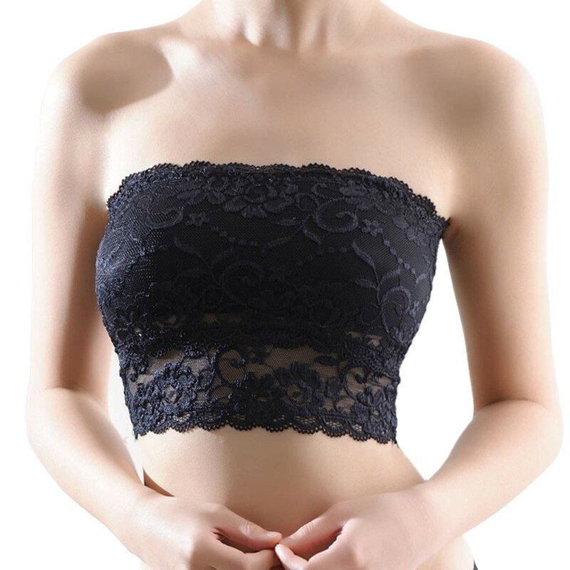 Women's Sexy Strapless Crop Top Bra Bandeau Boob Tube  Lace Casual Crop Boob Tube Top