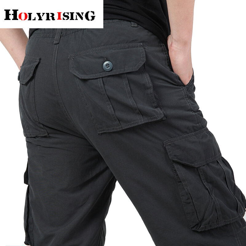 Holyrising inverno plus size veludo grosso calças casuais calças masculinas multi-bolso macacão de algodão solto calças 18740-5