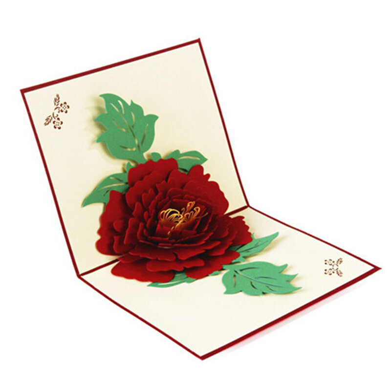 Eenvoudige Pioen Wenskaart 3D Postkaart Verjaardag Nieuwjaar Christmas Vouwen Kirigami Kaart voor Bruiloft Valentijnsdag