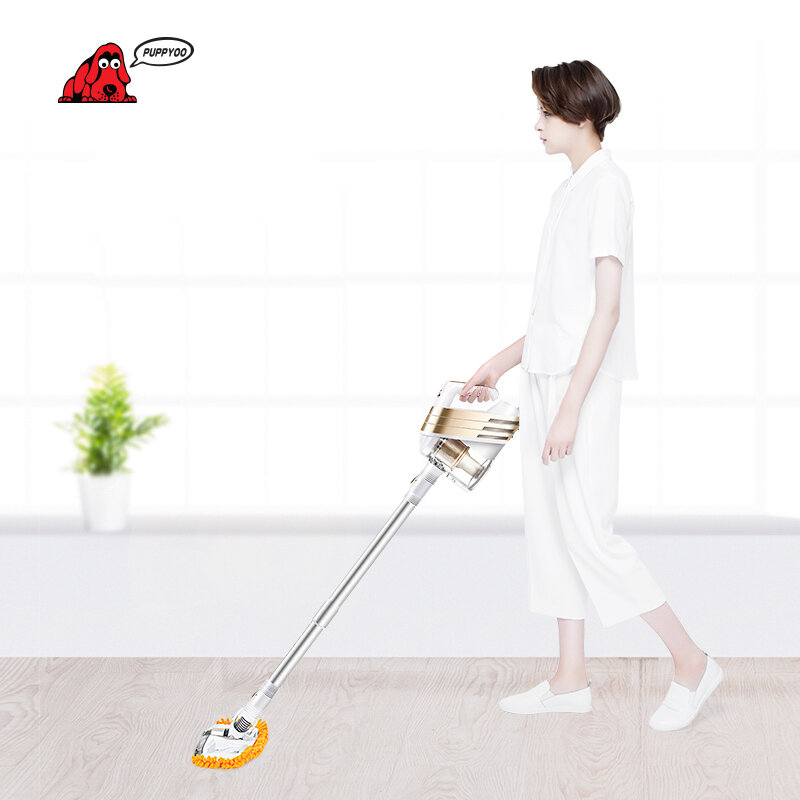 PUPPYOO Low Noise Home Portable Vacuum Cleaner Handheld Wiping & Abosorbing Dust Collector Household Mop Aspirator WP522 Gold