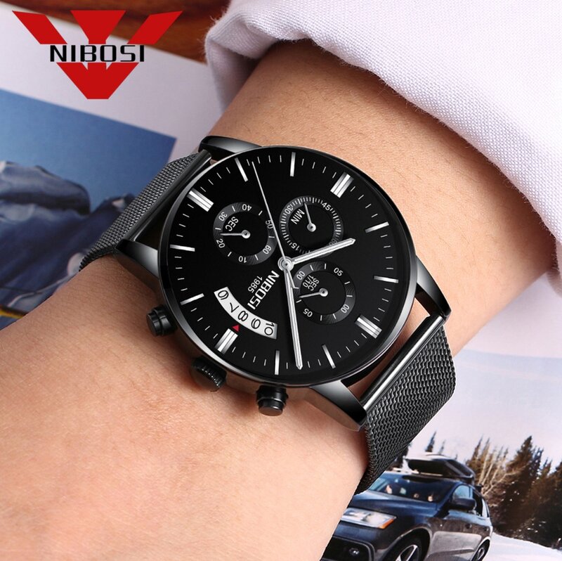 Nibosi relógios masculinos de luxo relógio de quartzo ultrafino relógio masculino impermeável esportivo moda relógio de pulso masculino casual