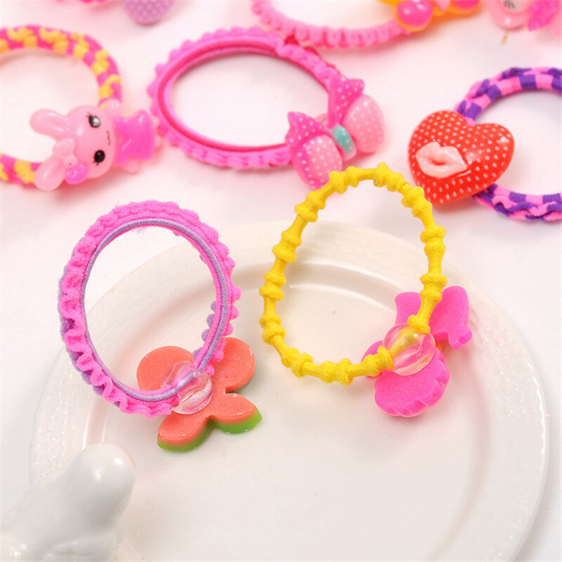 20Pcs/Lot Elastic Hair Bands Girls Hair Accessories Flower Ring Ropes Bow Rubber Band Kids Headband Solid Scrunchy Cute Hairband